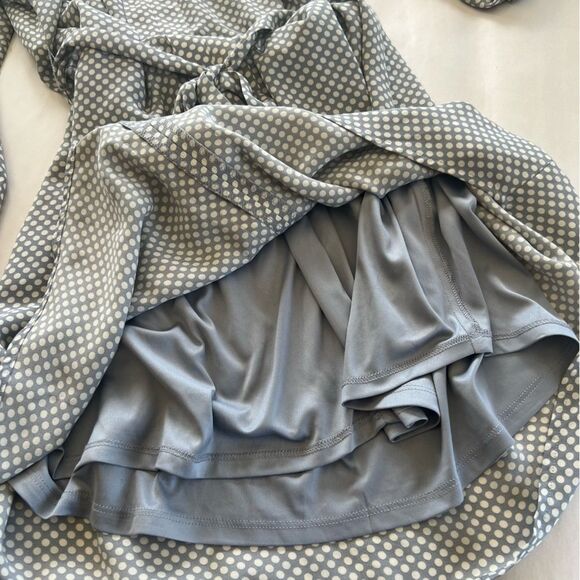 Express Shift Dress Size L Grey White Polka Dot Long Sleeves Belt Pockets - Picture 8 of 14